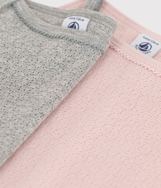 Confezione da 2 canottiere con spalline bambina in cotone traforato multicolore