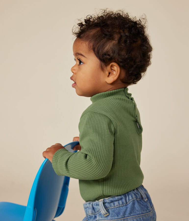 Body beb&egrave; a maniche lunghe e collo a lupetto in cotone verde