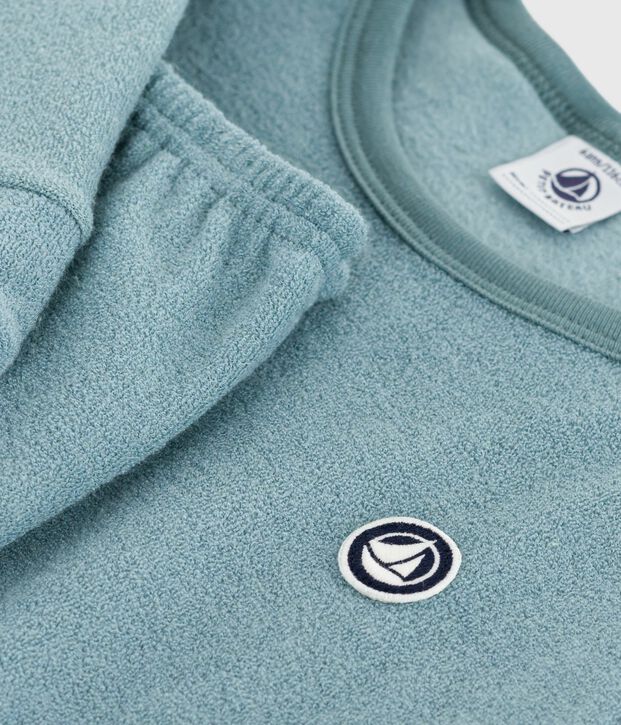 Pigiama in spugna di cotone tinta unita bambino blu