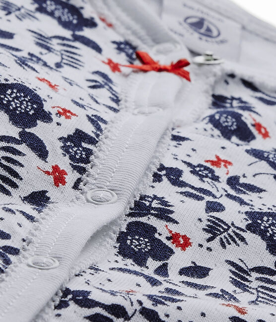 Tutina senza piedi bebè bambina in tubique stampata bianco ECUME/bianco MULTICO