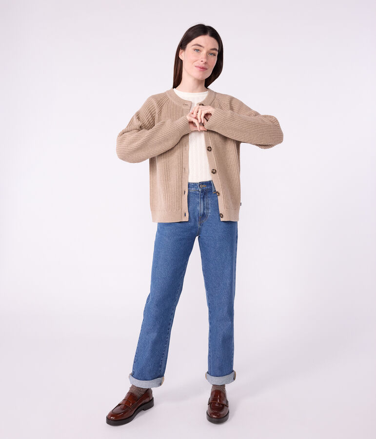 Cardigan in misto lana e cotone tinta unita donna marrone