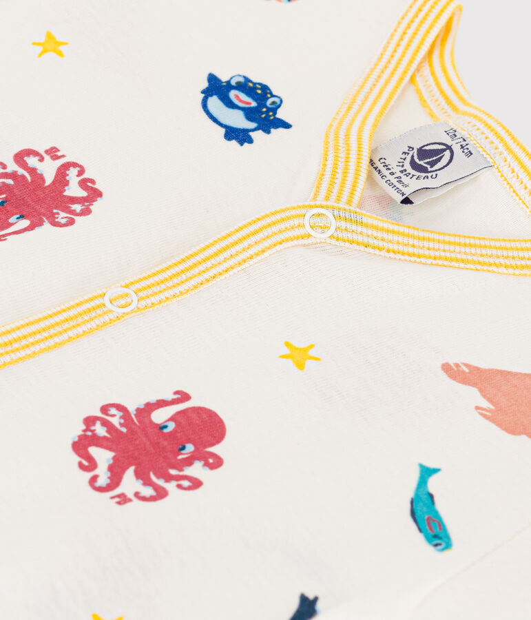 Tuta corta animali marini in cotone beb&egrave; bianco/multicolore