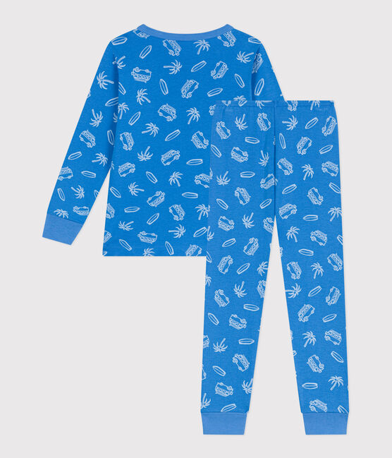 Pigiama a maniche lunghe in cotone con furgoni stampati bambino blu BRASIER/grigio MARSHMALLOW