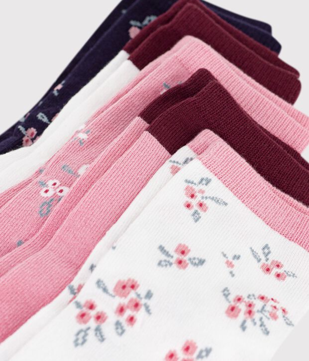 5 paia di calzini in cotone tinta unita con stampa a fiori bambina multicolore