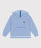 Felpa con cappuccio bambino unisex in spugna di cotone a righe blu MARSHMALLOW/ PORCELANA