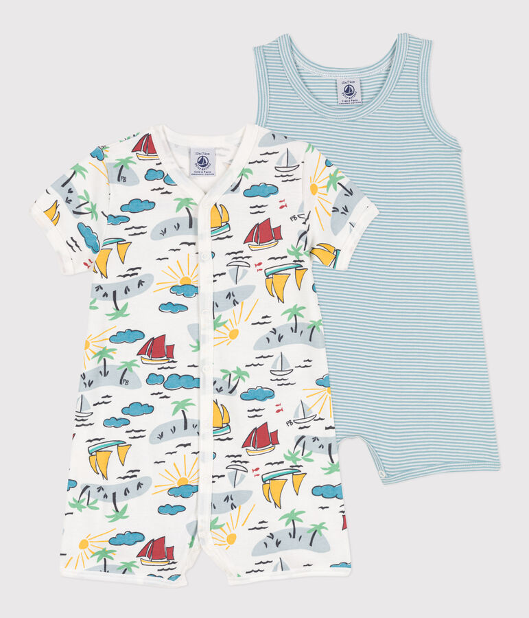 Confezione da 2 tute corte esploratori in cotone beb&egrave; multicolore