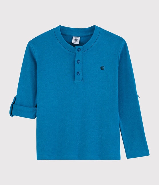 T-shirt in cotone e lino bambino blu MYKONOS