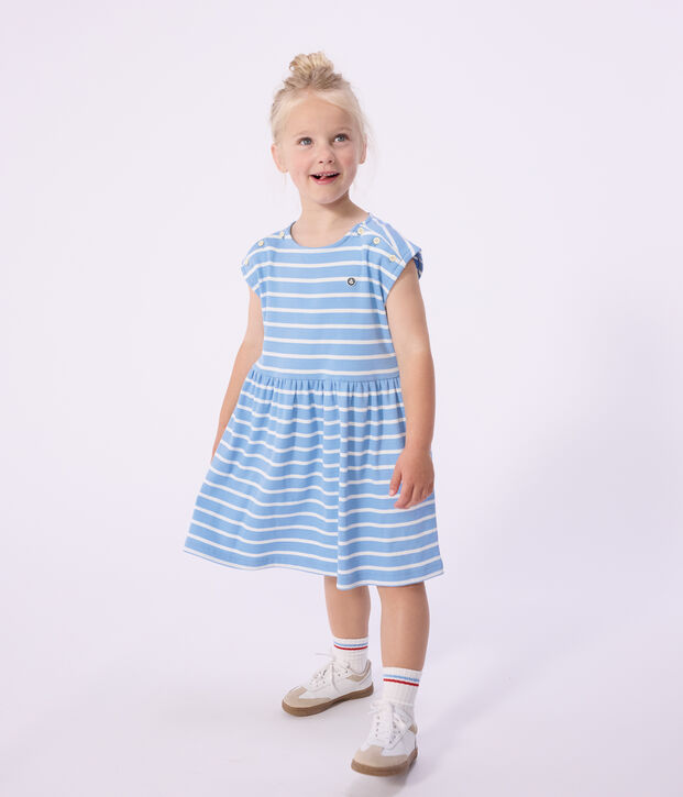 Abito senza maniche in cotone a righe bambina blu/bianco
