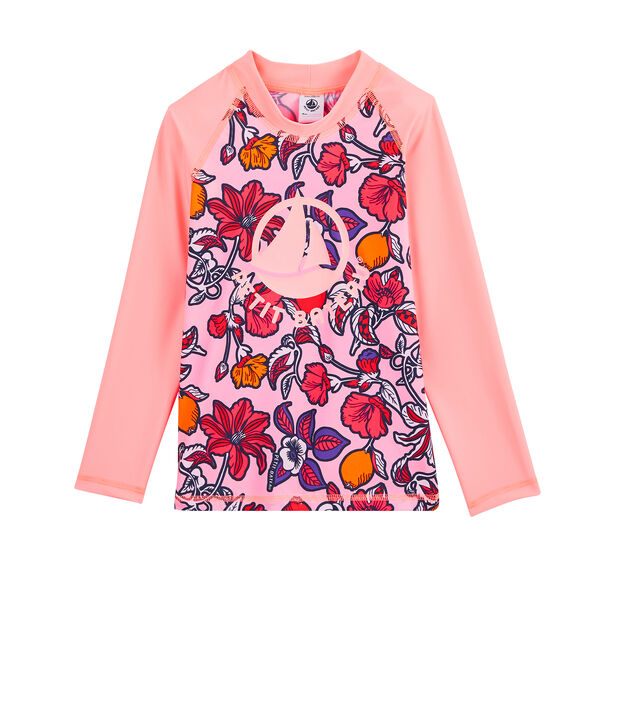 T-shirt anti-UV UPF 50+ ecoresponsabile bambina rosa/multicolore