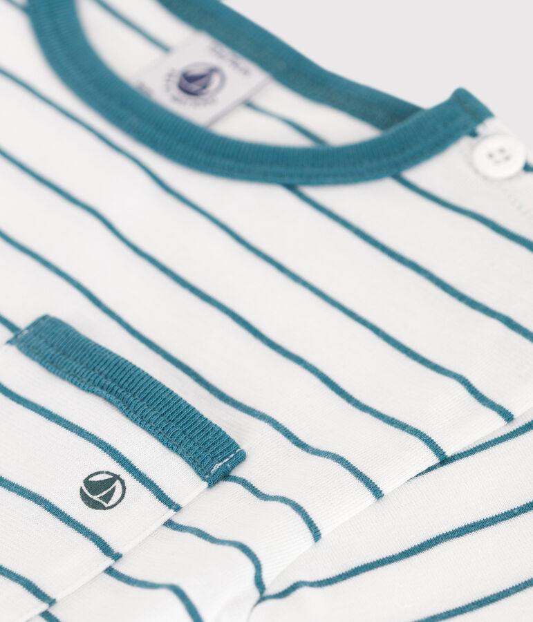 T-shirt a maniche corte in cotone a righe neonato bianco/verde