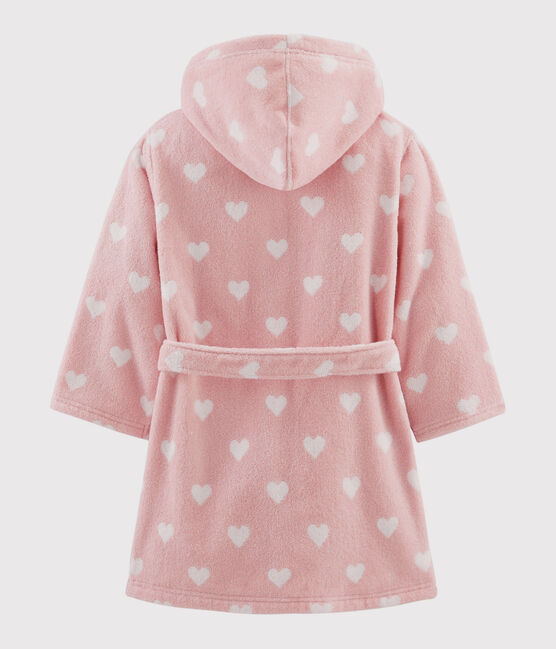 Accappatoio bambina a cuori in spugna rosa CHARME/bianco MARSHMALLOW
