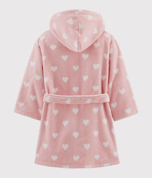 Accappatoio bambina a cuori in spugna rosa/bianco
