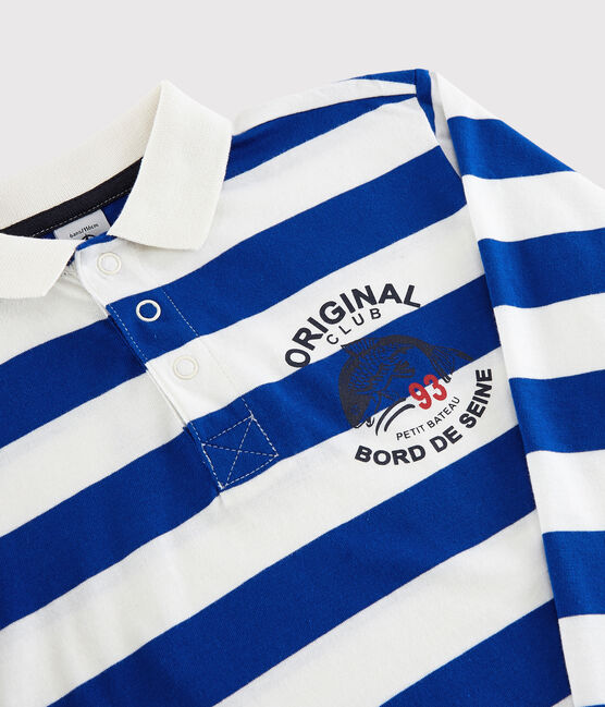 Polo a manica lunga in jersey bambino blu SURF/bianco MARSHMALLOW