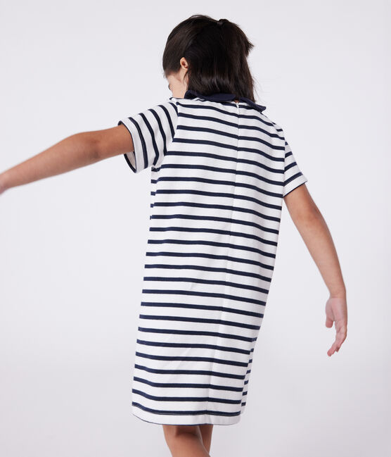 Abito a maniche corte in cotone bambina bianco MARSHMALLOW/blu SMOKING