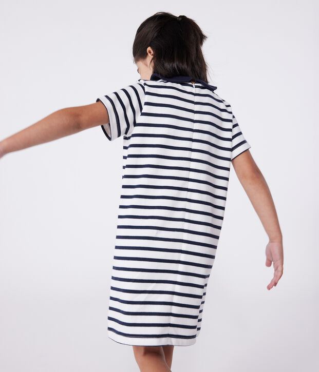 Abito a maniche corte in cotone bambina bianco/blu