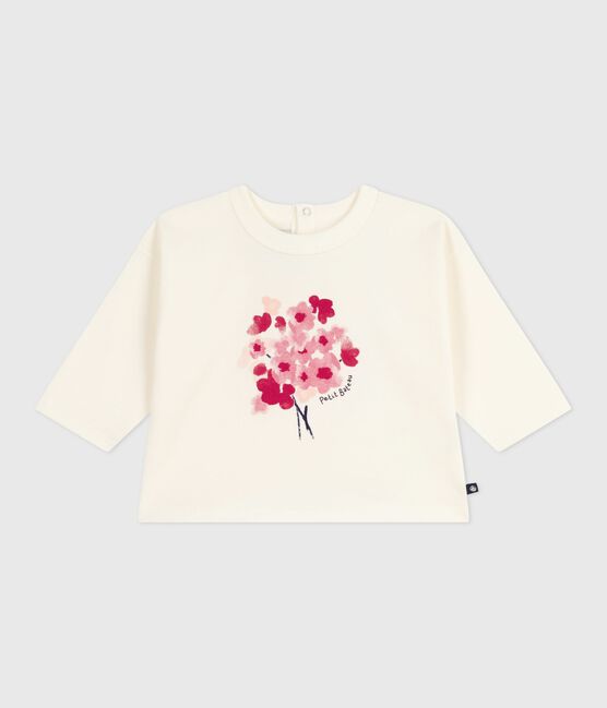 T-shirt a maniche lunghe in cotone con motivo gatto neonato ecru MILK