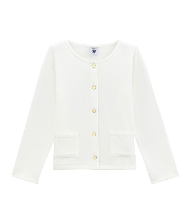 Cardigan bambina in tubique bianco