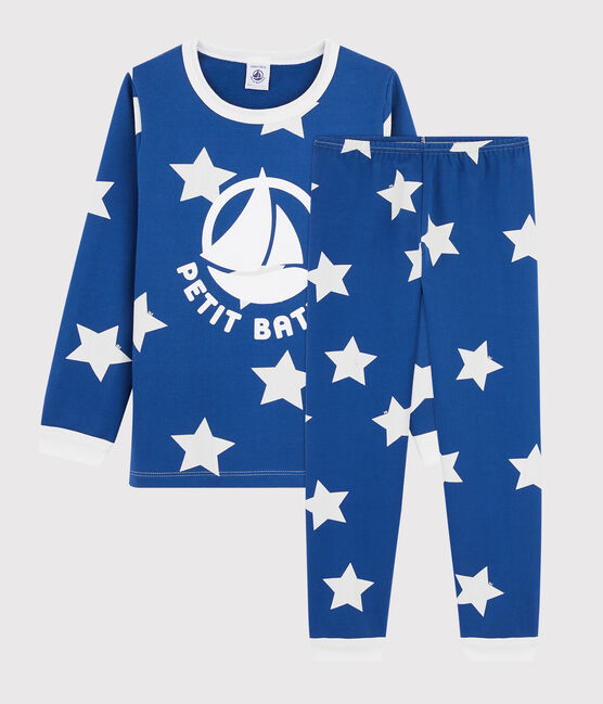 Pigiama a stelle unisex in molleton blu MAJOR/bianco ECUME