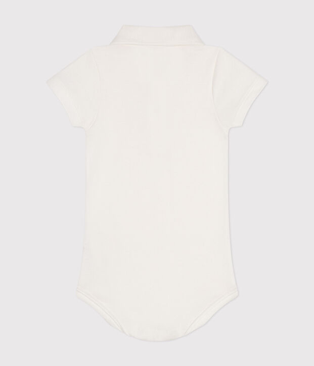 Body con colletto polo in cotone a manica corta beb&egrave; bianco