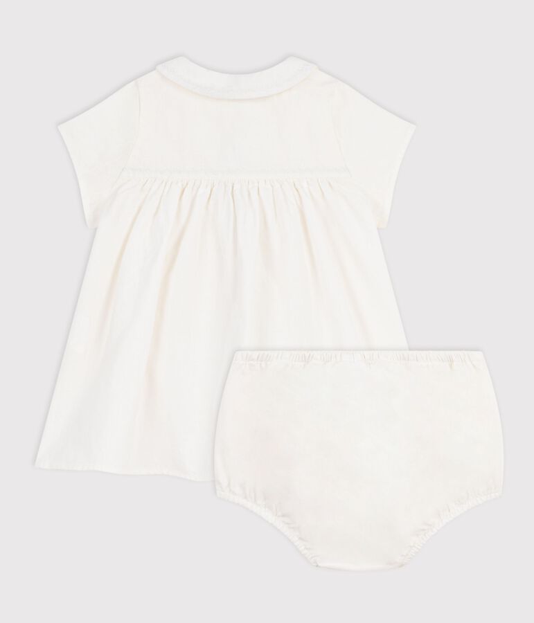 Abito in misto cotone/lino neonata con bloomer abbinato con ricamo decorativo bianco MARSHMALLOW