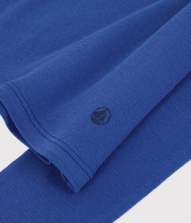 T-shirt a maniche lunghe in cotone tinta unita donna blu