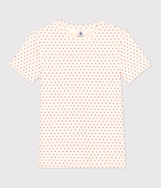 T-shirt L'ICONIQUE girocollo in cotone Donna ecru/rosso/multicolore
