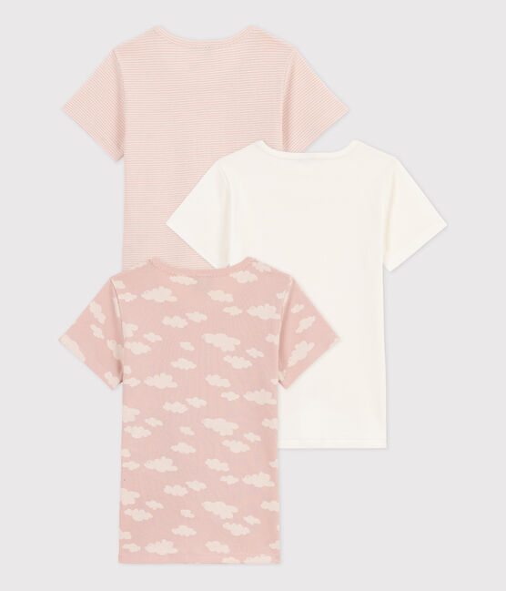 Confezione da 3 t-shirt bambina a maniche corte in cotone con nuvolette variante 1