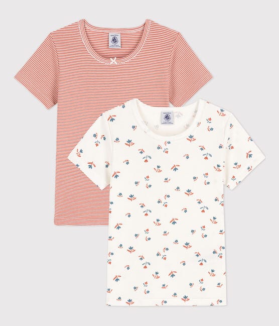 Confezione da 2 t-shirt a maniche corte, a fiori, bambina, cotone variante 1