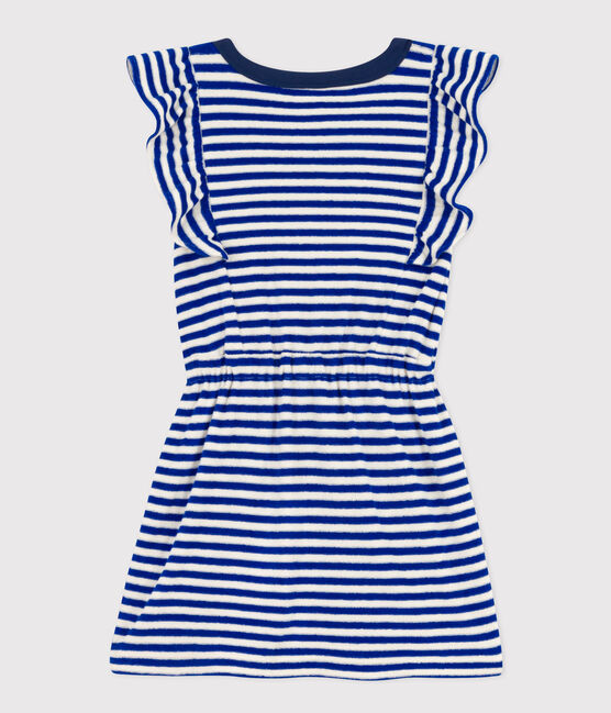 Abito bambina in spugna bouclette a righe senza maniche blu SURF/ AVALANCHE