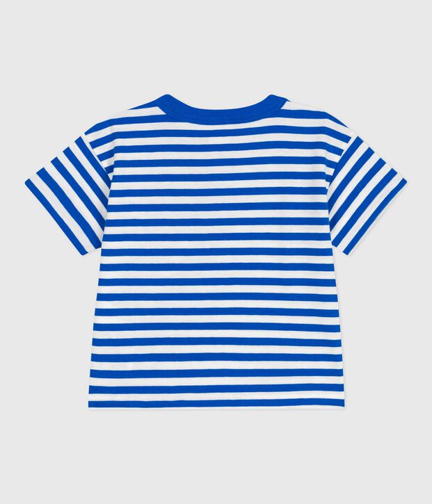 T-shirt a maniche corte in cotone a righe neonato blu/bianco
