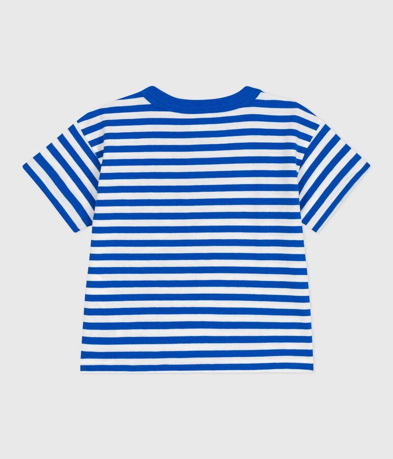 T-shirt a maniche corte in cotone a righe neonato blu/bianco