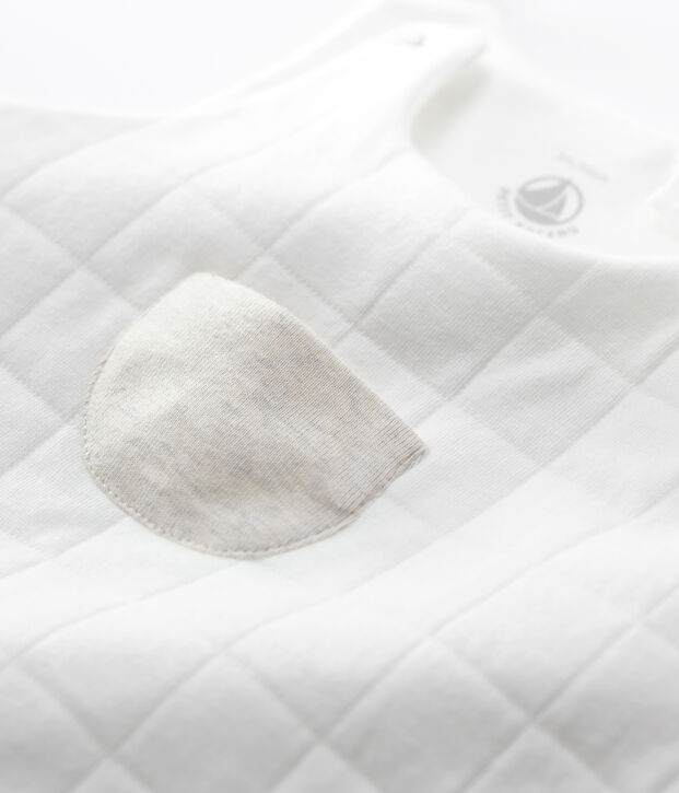 Salopette lunga beb&egrave; trapuntata in cotone biologico bianco