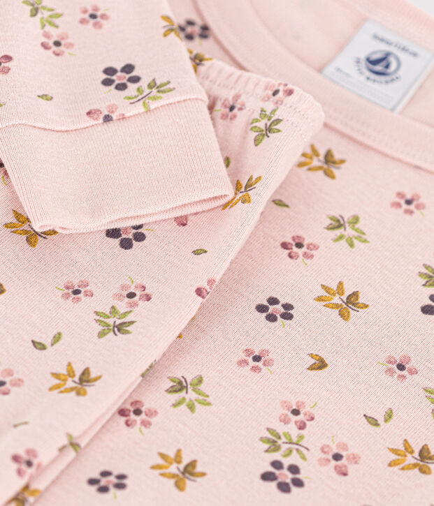 Pigiama aderente in cotone con stampa a fiori bambino rosa/bianco