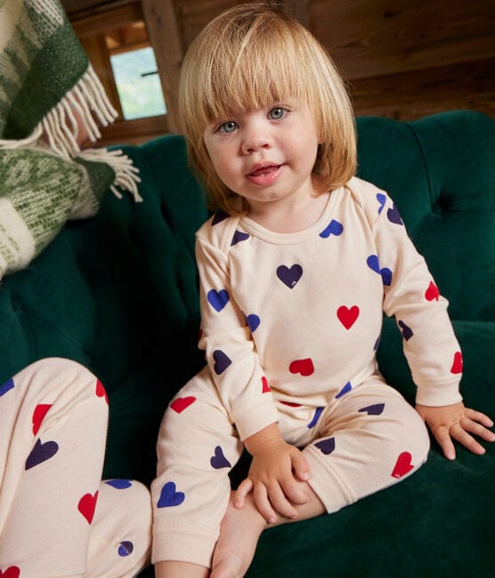 Tutina pigiama senza piedi bebè in cotone motivo cuore bianco AVALANCHE/ MULTICO