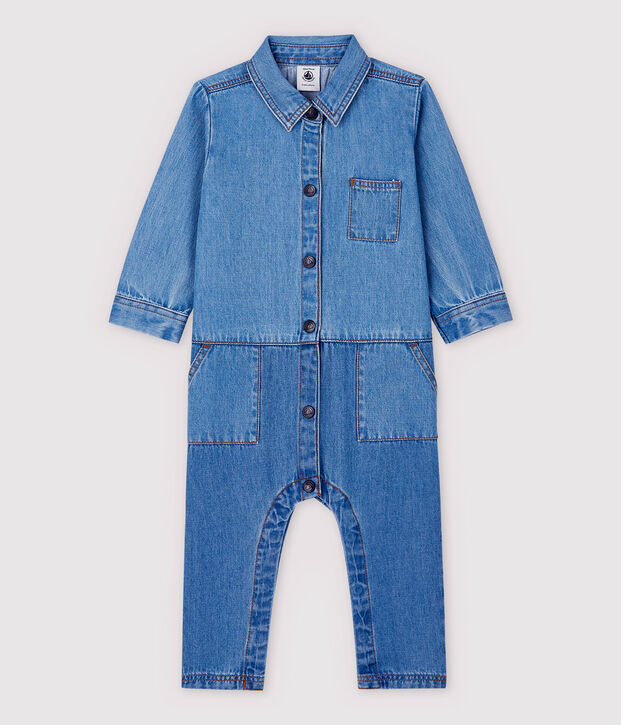Tutina lunga in denim chiaro beb&egrave; maschio blu