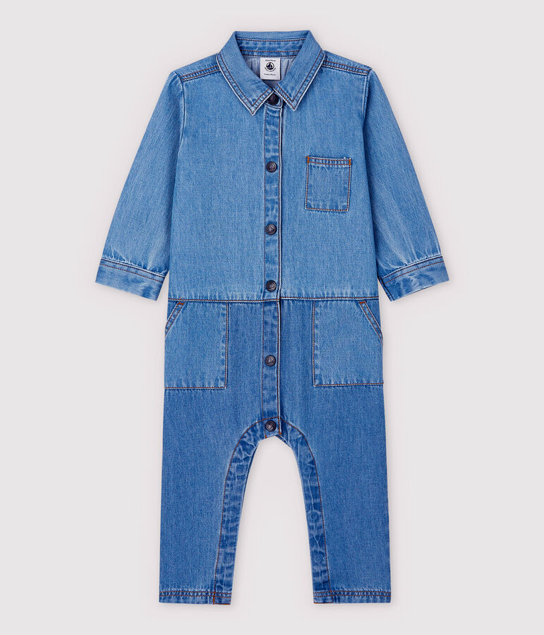 Tutina lunga in denim chiaro beb&egrave; maschio blu DENIM CLAIR