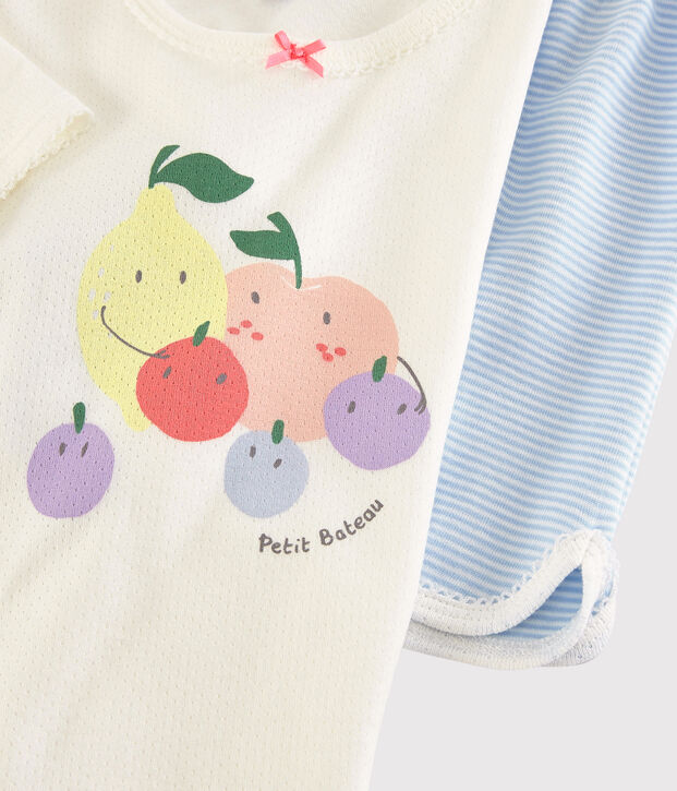 Pigiama corto frutta estiva bambina in cotone bianco/multicolore