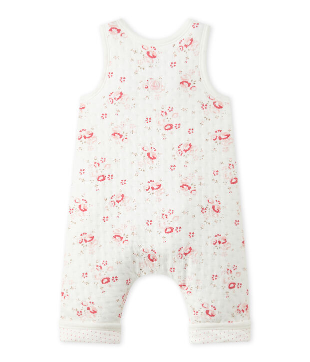 Salopette per bambina in tubique matelass&eacute; bianco/multicolore