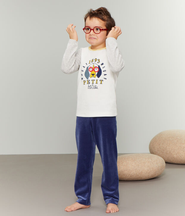 Pigiama bambino in ciniglia blu/grigio/multicolore