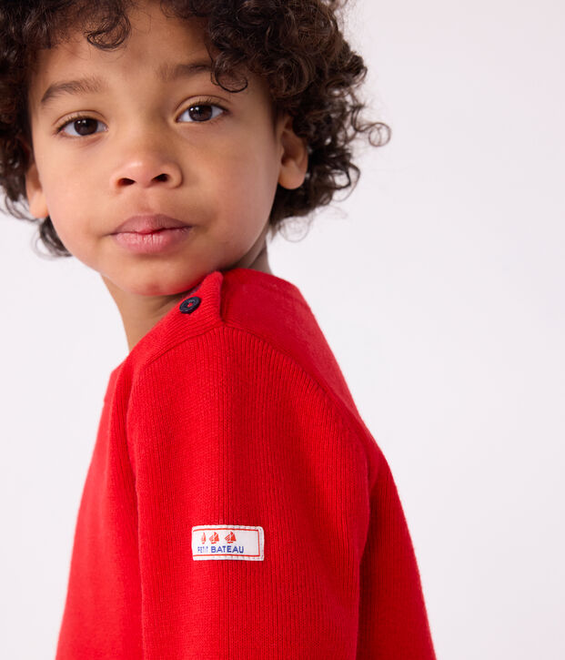 Pullover in misto lana e cotone tinta unita bambino rosso