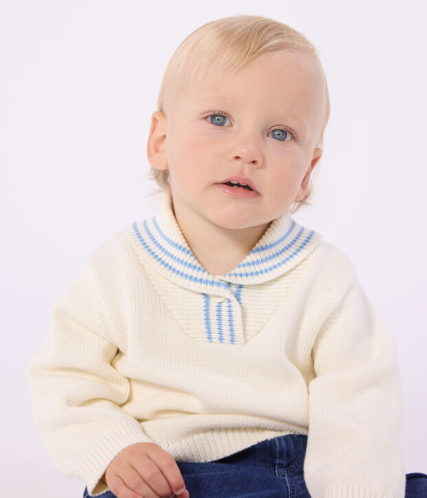 Cardigan neonato in cotone con scollo a scialle a righe MILK