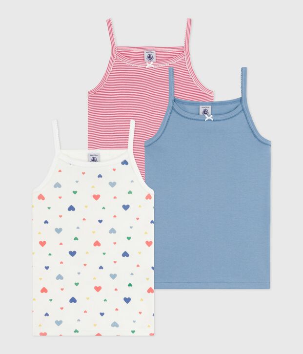 Set di canotte con spalline in cotone con stampa a cuori bambina multicolore
