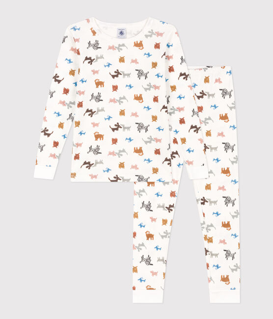 Pigiama bambino unisex in cotone aderente bianco MARSHMALLOW/bianco MULTICO