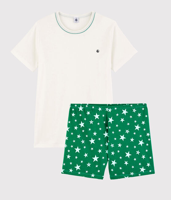Pigiama corto bianco a stelle unisex a costine bianco MARSHMALLOW/verde GAZON