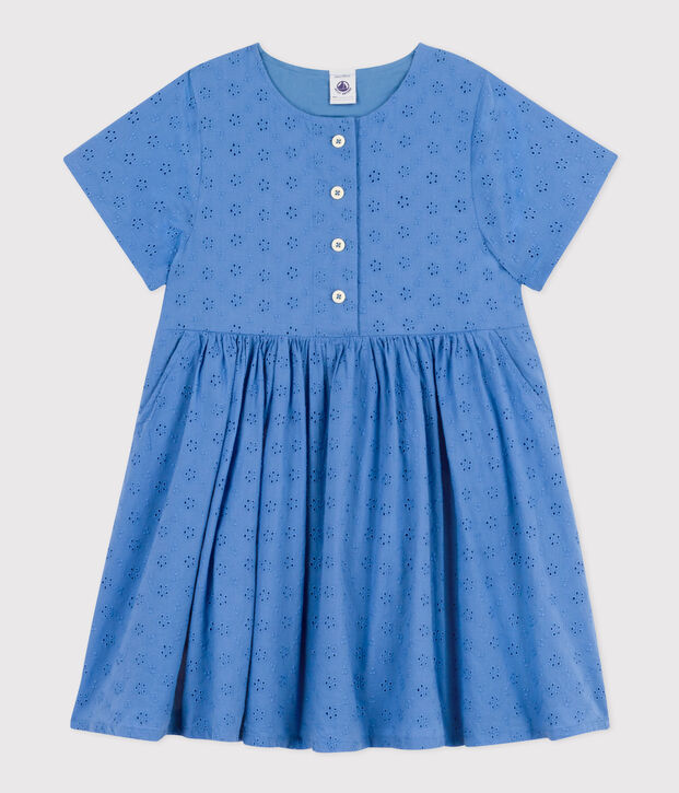 Abito a manica corta bambina in pizzo Sangallo blu