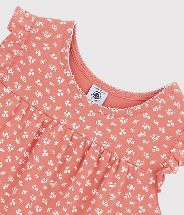 Camicia da notte bambina a fiori in cotone rosa/bianco