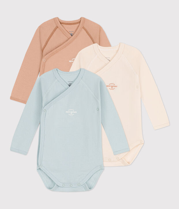 Confezione da 3 body incrociati a maniche lunghe in cotone multicolore
