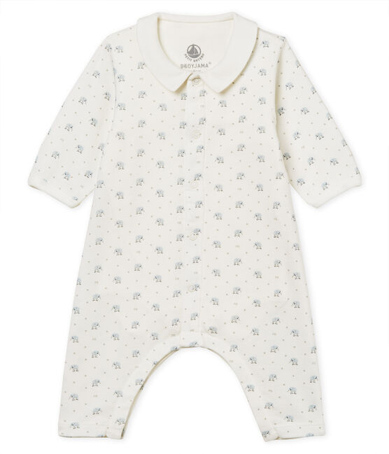 Bodyjama senza piedi bebè maschio a costina 1x1 fantasia bianco MARSHMALLOW/bianco MULTICO