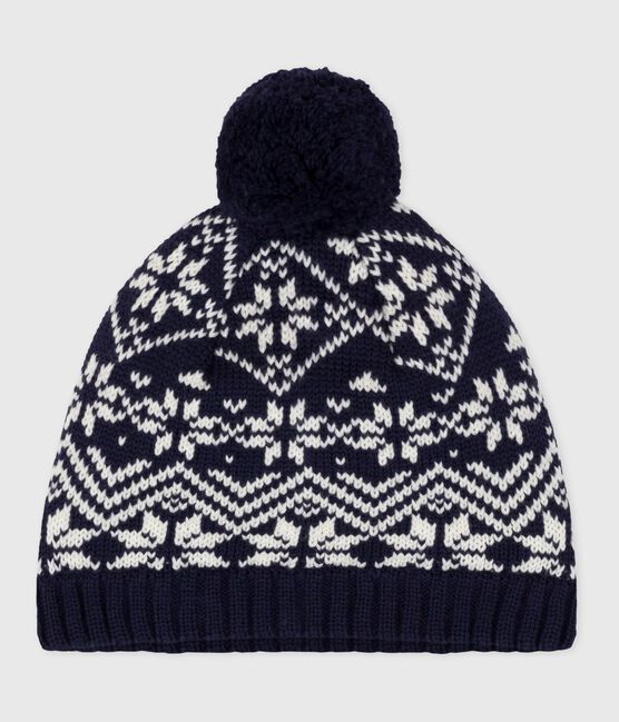 Cuffietta in lana jacquard bambino blu SOIR/ MARSHMALLOW