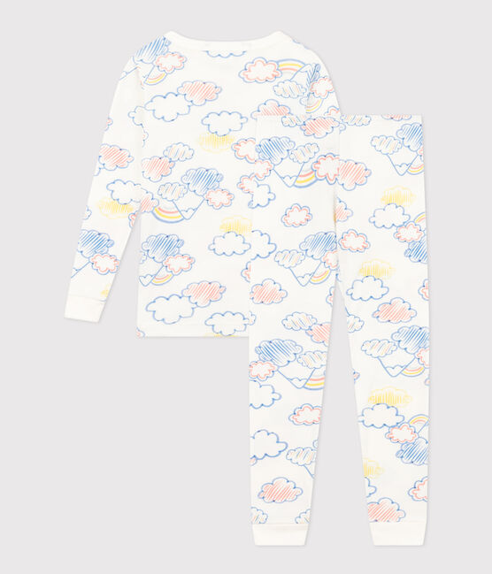 Pigiama aderente bambino in cotone con stampa arcobaleno bianco MARSHMALLOW/bianco MULTICO